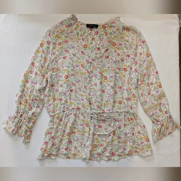 Rachel Zoe Floral blouse 3/4 sleeve with drawstring waist, size M - Picture 1 of 8